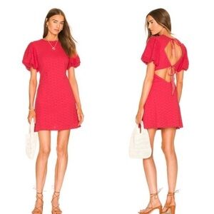 FREE PEOPLE Eyelet Apricot Rose Open-Back Mini Dress In Color Strawberry Size M